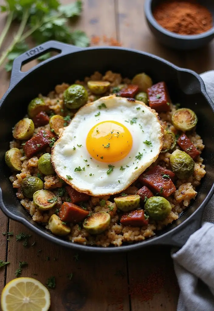 25 BBQ Pork Belly Recipes That Are Smoky and Sweet - 11. BBQ Pork Belly and Brussels Sprouts Hash