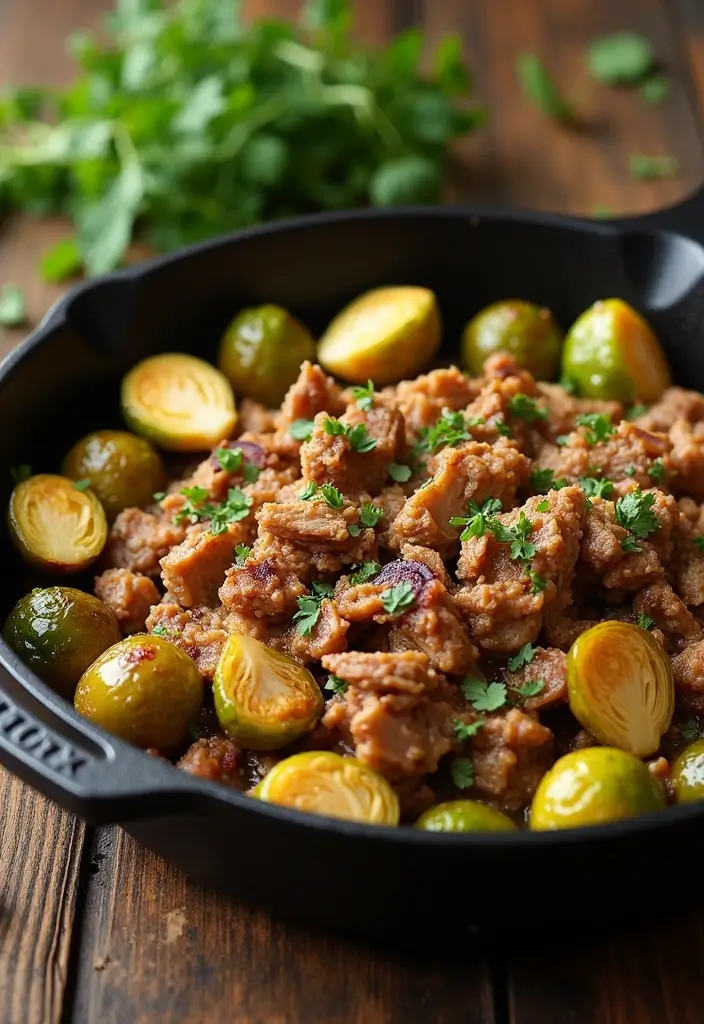 25 Delicious Recipes with Pulled Pork You’ll Want to Try Tonight 142 25 Delicious Recipes with Pulled Pork You’ll Want to Try Tonight - 22. Pulled Pork and Brussels Sprouts Skillet