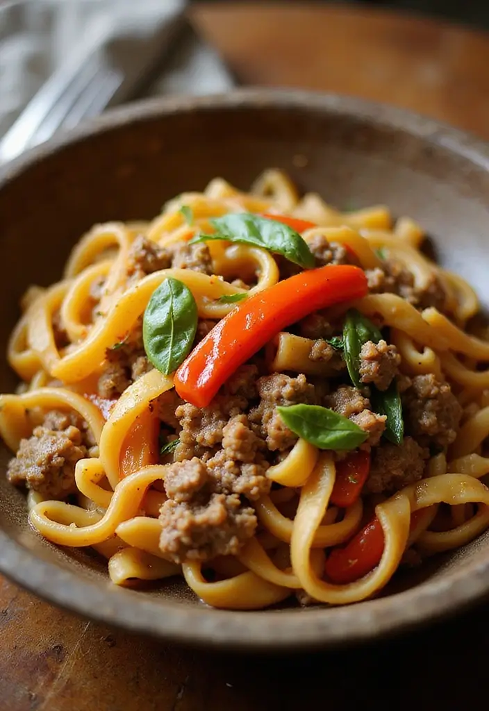 25 Ground Pork Pasta Recipes That Are Cozy and Filling 92 25 Ground Pork Pasta Recipes That Are Cozy and Filling - 14. Ground Pork and Peppers Pasta