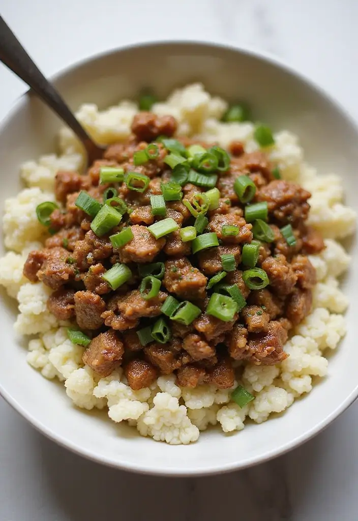 25 Healthy Ground Pork Recipes That Are High in Protein 68 25 Healthy Ground Pork Recipes That Are High in Protein - 14. Ground Pork and Cauliflower Rice Bowl