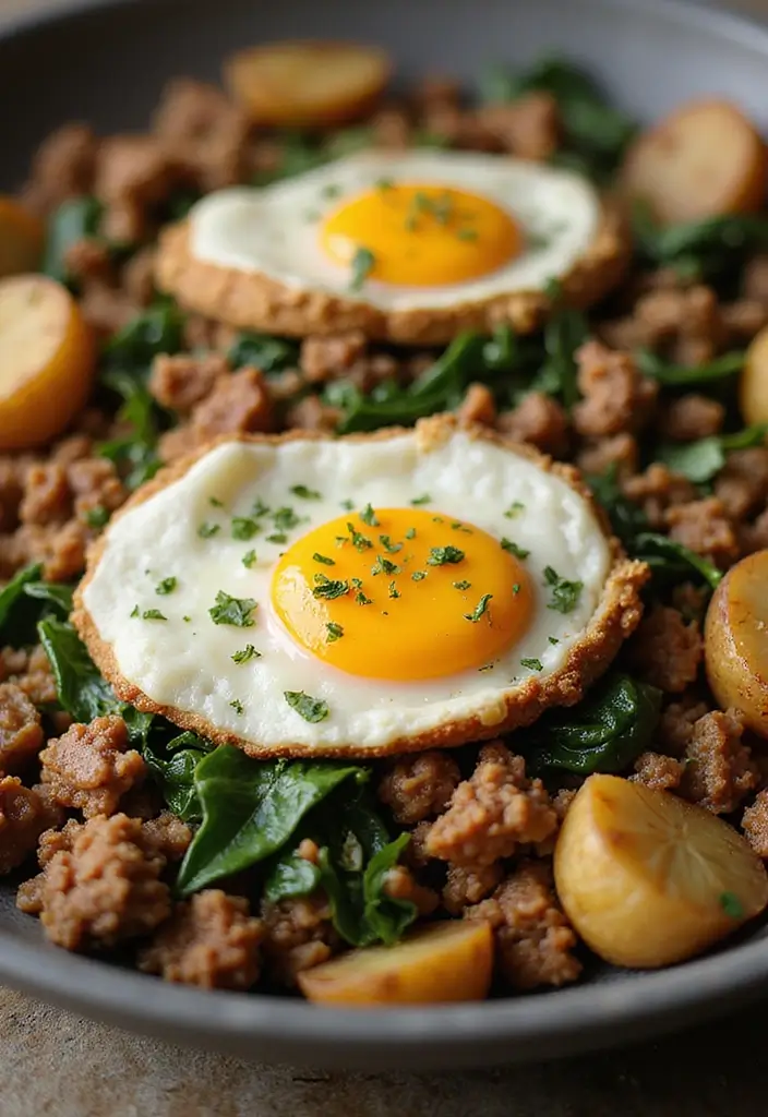 25 Healthy Ground Pork Recipes That Are High in Protein 35 25 Healthy Ground Pork Recipes That Are High in Protein - 7. Ground Pork and Spinach Breakfast Hash