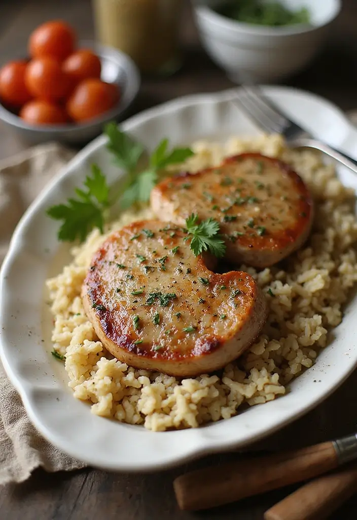 25 Pork Chop and Rice Recipes That Feel Like Comfort Food 90 25 Pork Chop and Rice Recipes That Feel Like Comfort Food - 14. Ranch Seasoned Pork Chops with Herbed Rice
