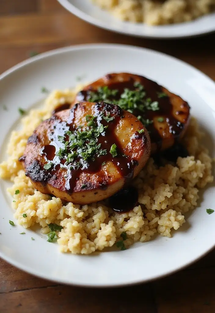 25 Pork Chop and Rice Recipes That Feel Like Comfort Food 29 25 Pork Chop and Rice Recipes That Feel Like Comfort Food - 5. Balsamic Glazed Pork Chops with Rice Pilaf