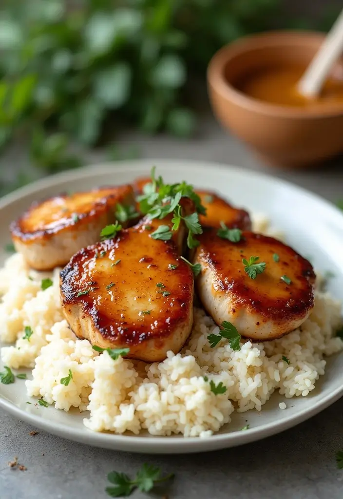 25 Pork Chop and Rice Recipes That Feel Like Comfort Food 55 25 Pork Chop and Rice Recipes That Feel Like Comfort Food - 9. Honey Garlic Pork Chops with Coconut Rice