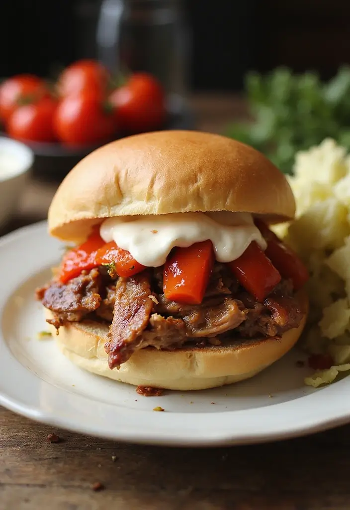 25 Shredded Pork Sandwich Recipes Perfect for Game Day 160 25 Shredded Pork Sandwich Recipes Perfect for Game Day - 24. Roasted Red Pepper and Pulled Pork Sandwiches