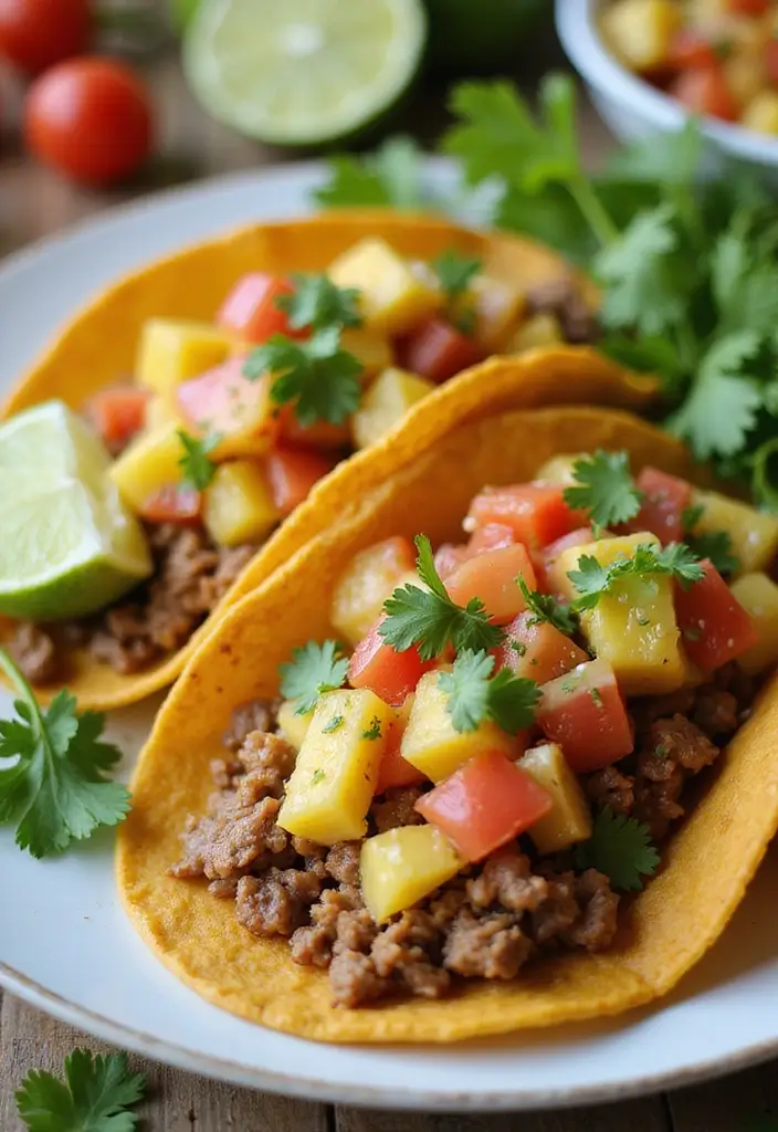 27 Ground Beef and Pork Recipes That Are Full of Flavor 27 27 Ground Beef and Pork Recipes That Are Full of Flavor - 5. Pork Tacos with Pineapple Salsa
