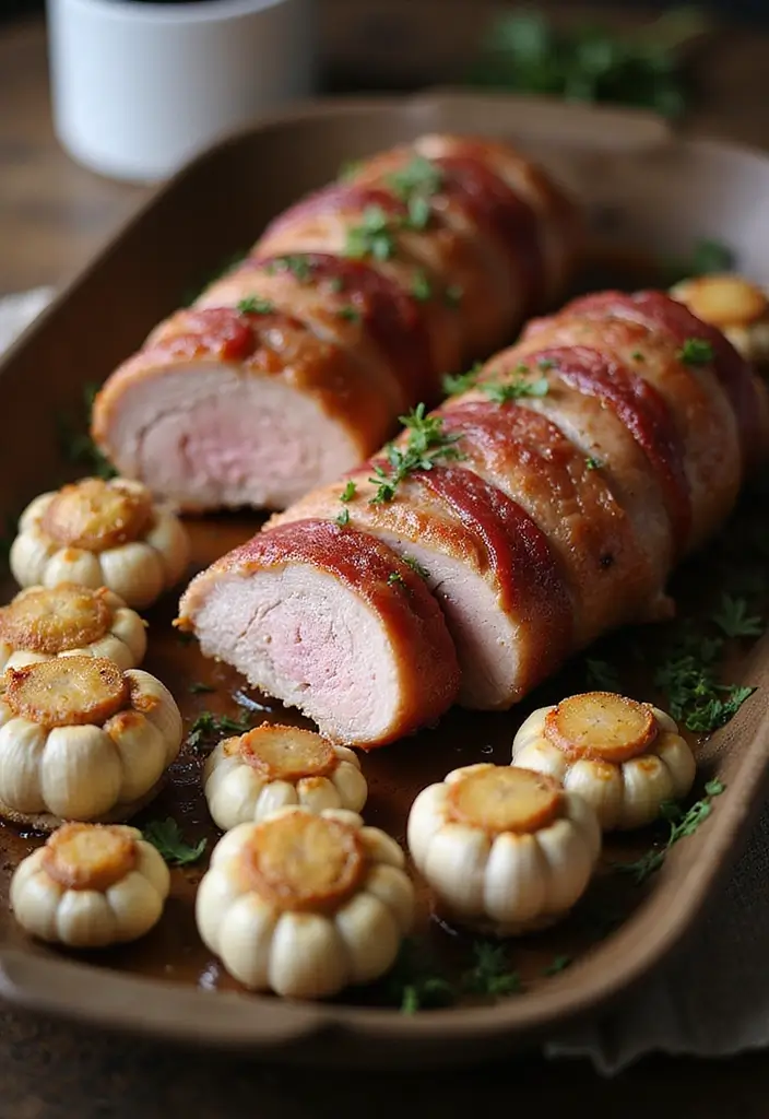28 Bacon Wrapped Pork Tenderloin Recipes That Impress Every Guest 158 28 Bacon Wrapped Pork Tenderloin Recipes That Impress Every Guest - 26. Bacon-Wrapped Pork Tenderloin with Roasted Garlic