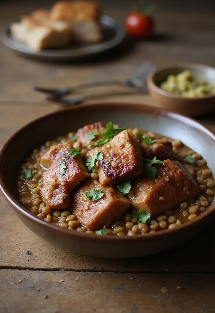 30 Easy Pork Belly Recipes That Melt in Your Mouth - 25. Pork Belly with Lentils