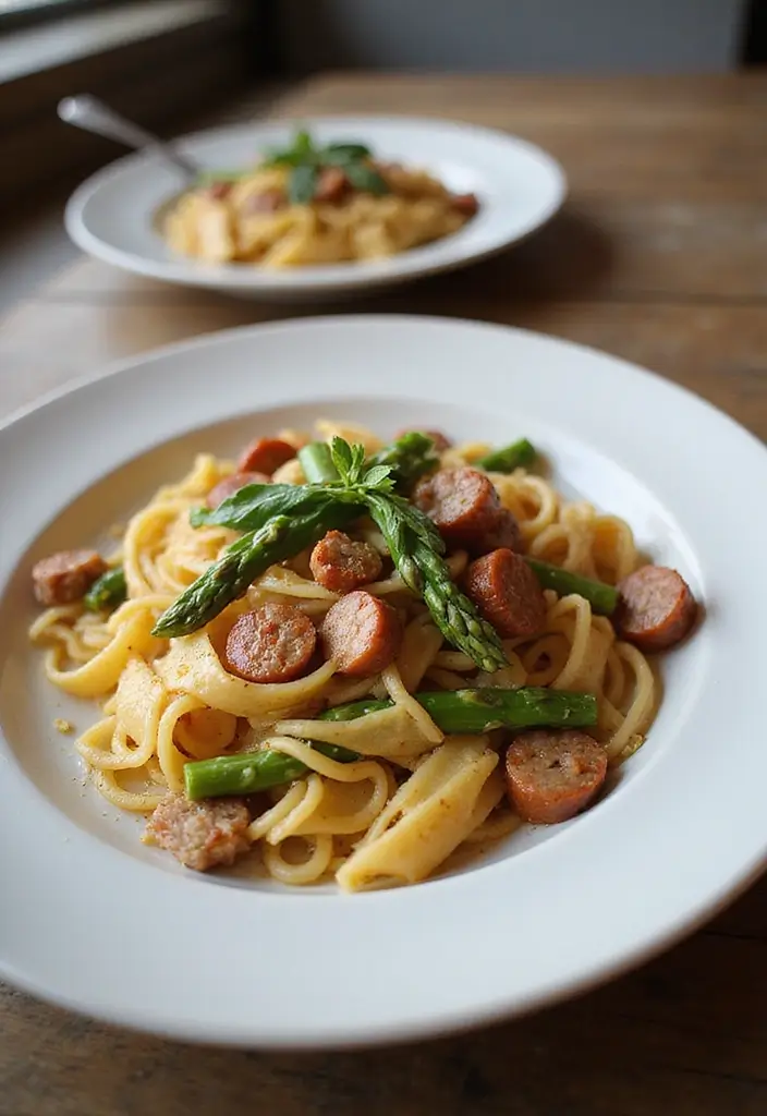 30 Recipes with Pork Sausage for Hearty and Satisfying Meals - 17. Sausage and Asparagus Pasta