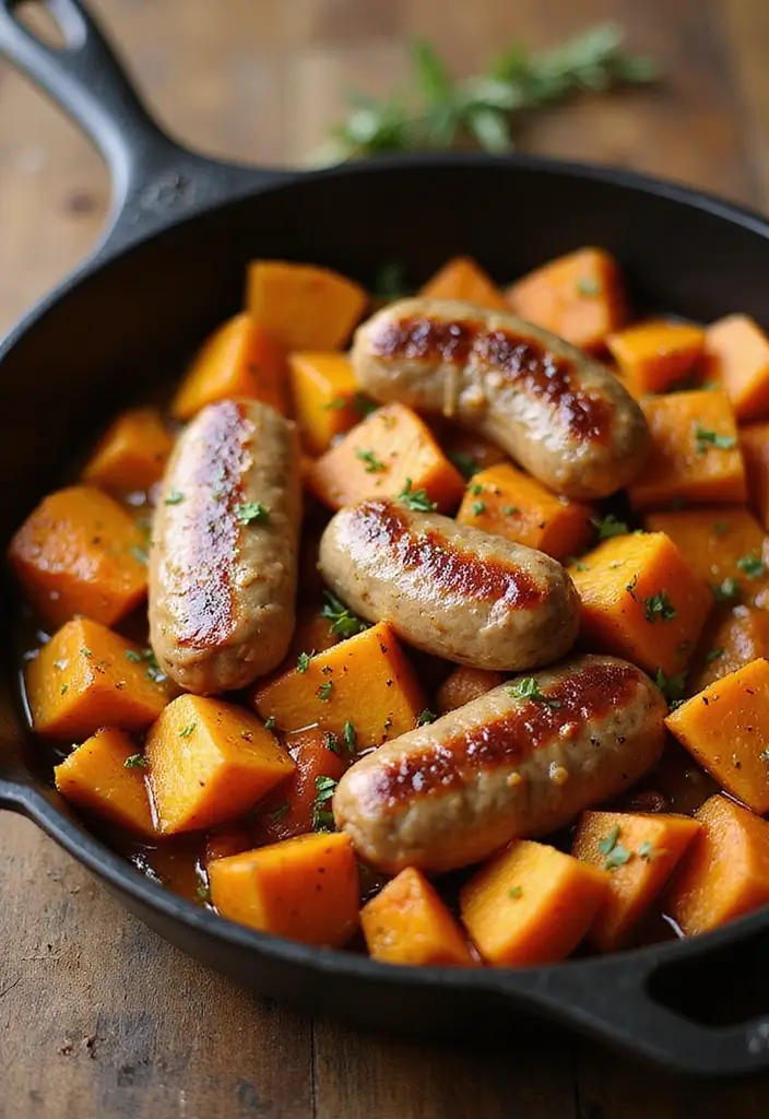 30 Recipes with Pork Sausage for Hearty and Satisfying Meals - 20. Sausage and Sweet Potato Skillet